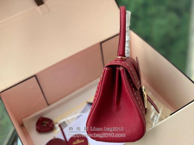 DELVAUX女包 德爾沃比利時單肩包 純手工蜜蠟縫線 德爾沃女手提包 女手拎包 Ds0028手縫酒紅 Delvaux斜挎包  fcs1387